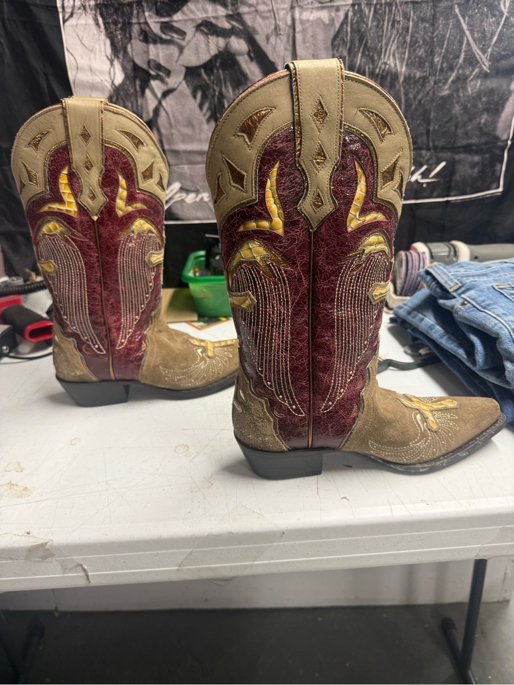 Sterling River Brown and Red Western Cowgirl Boots Cross angle wing, size 6B - Picture 3 of 15